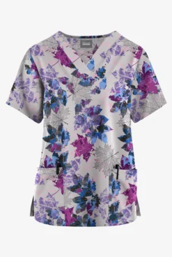 Butter-Soft Originals Autumn Park Silver Women's 2-Pocket Classic Fit V-Neck Printed Scrub Top