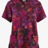 Butter-Soft Originals Autumn Park Wine Women's 2-Pocket Classic Fit V-Neck Printed Scrub Top