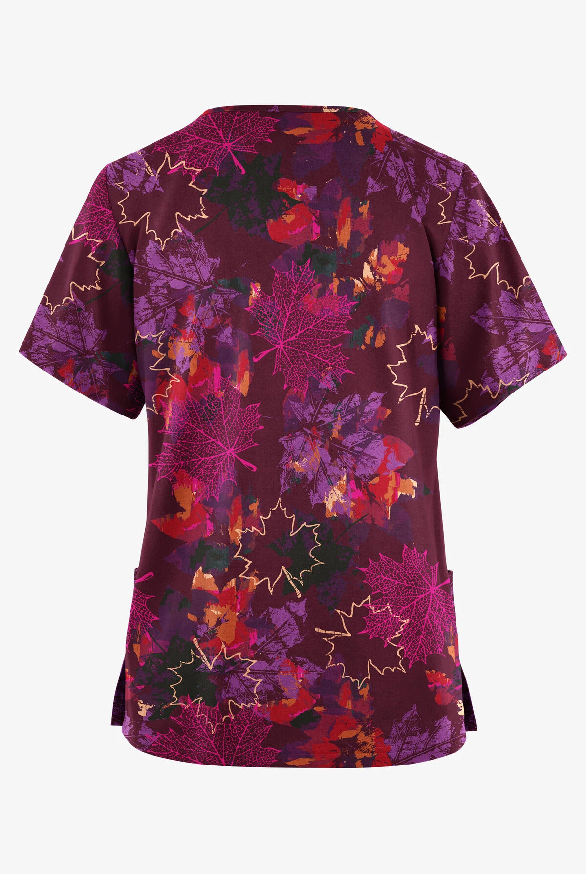Butter-Soft Originals Autumn Park Wine Women's 2-Pocket Classic Fit V-Neck Printed Scrub Top 2 Butter-Soft Originals Autumn Park Wine Women's 2-Pocket Classic Fit V-Neck Printed Scrub Top - Image 2