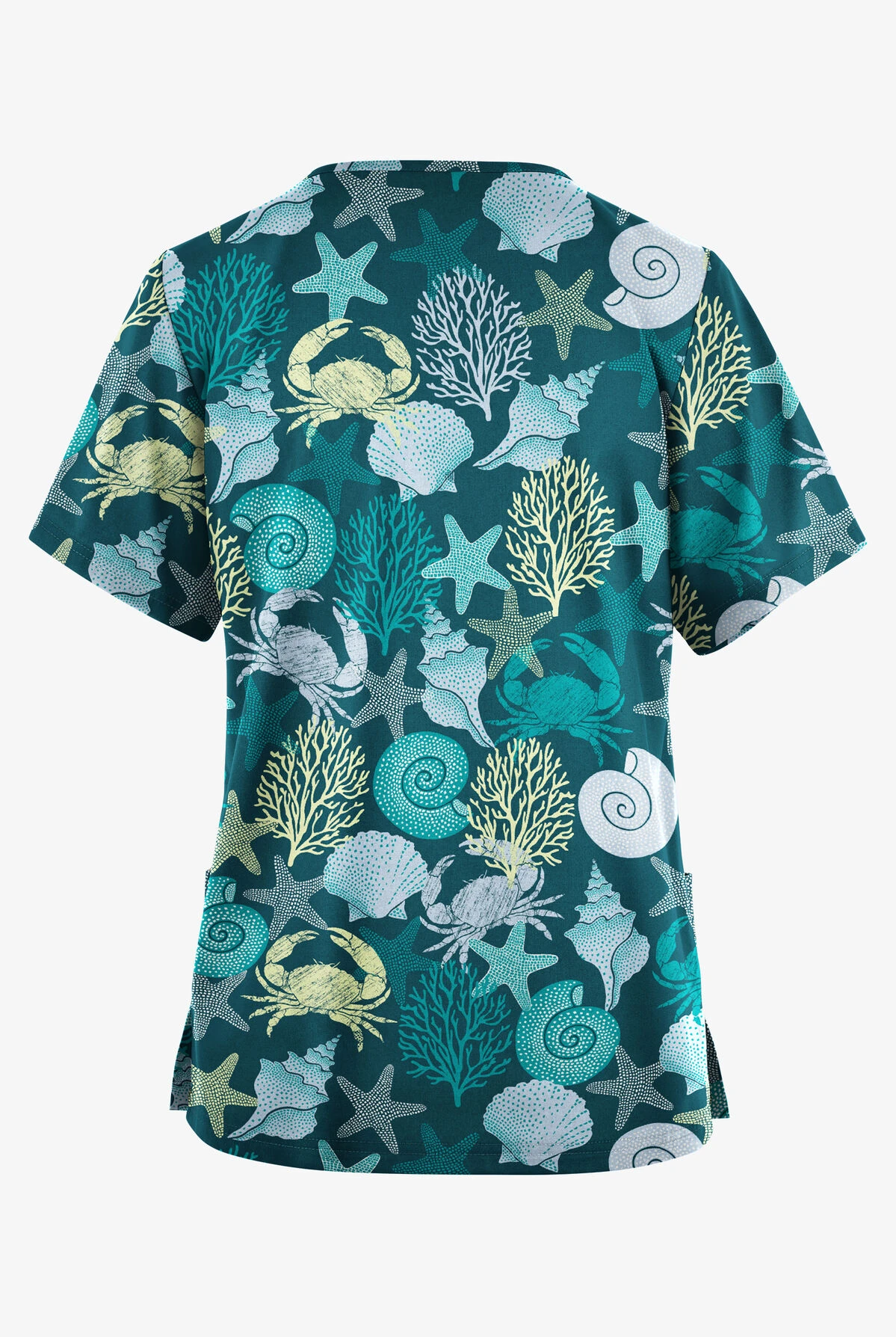 Butter-Soft Originals Beach Day Caribbean Blue Women's 2-Pocket Classic Fit V-Neck Printed Scrub Top 2 Butter-Soft Originals Beach Day Caribbean Blue Women's 2-Pocket Classic Fit V-Neck Printed Scrub Top - Image 2