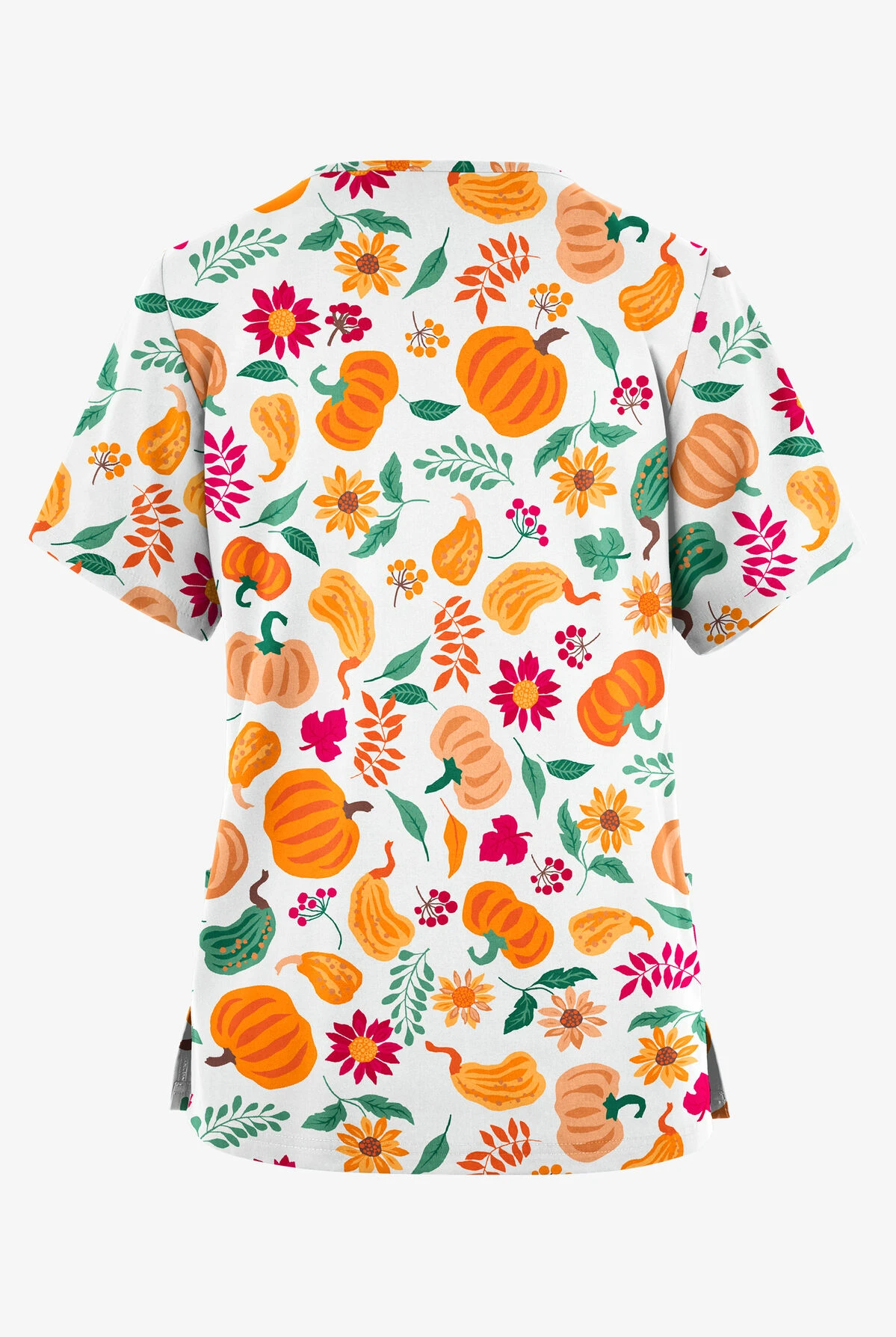 Butter-Soft Originals Fall Harvest White Printed Women's 2-Pocket Classic Fit V-Neck Scrub Top 2 Butter-Soft Originals Fall Harvest White Printed Women's 2-Pocket Classic Fit V-Neck Scrub Top - Image 2