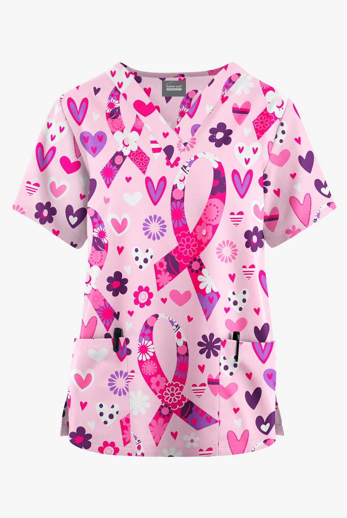Butter-Soft Originals Hope Heals Blush Women's 2-Pocket Classic Fit V-Neck Printed Scrub Top 1 Butter-Soft Originals Hope Heals Blush Women's 2-Pocket Classic Fit V-Neck Printed Scrub Top