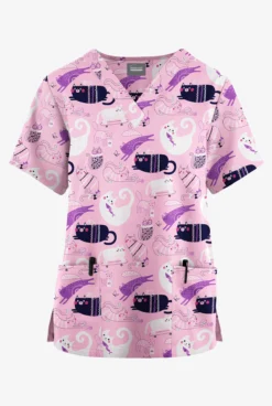 Butter-Soft Originals Playful Kittens Blush Women's 2-Pocket Classic Fit V-Neck Printed Scrub Top