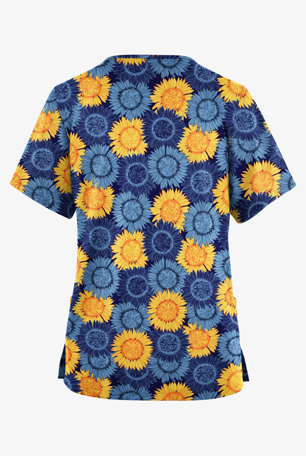 Butter-Soft Originals Sunflower Field Navy Women's 2-Pocket Classic Fit V-Neck Printed Scrub Top 2 Butter-Soft Originals Sunflower Field Navy Women's 2-Pocket Classic Fit V-Neck Printed Scrub Top - Image 2