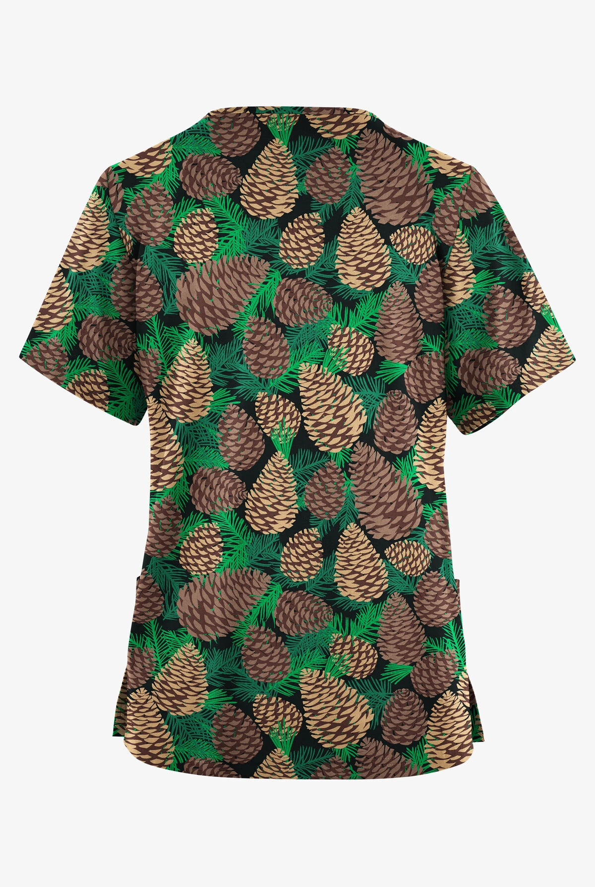 Butter-Soft Originals Winter Pine Cones Black Printed Women's 2-Pocket Classic Fit V-Neck Scrub Top 2 Butter-Soft Originals Winter Pine Cones Black Printed Women's 2-Pocket Classic Fit V-Neck Scrub Top - Image 2