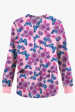 Butter-Soft Originals Spring Day Blush Women's 3-Pocket Warm-Up Printed Scrub Jacket