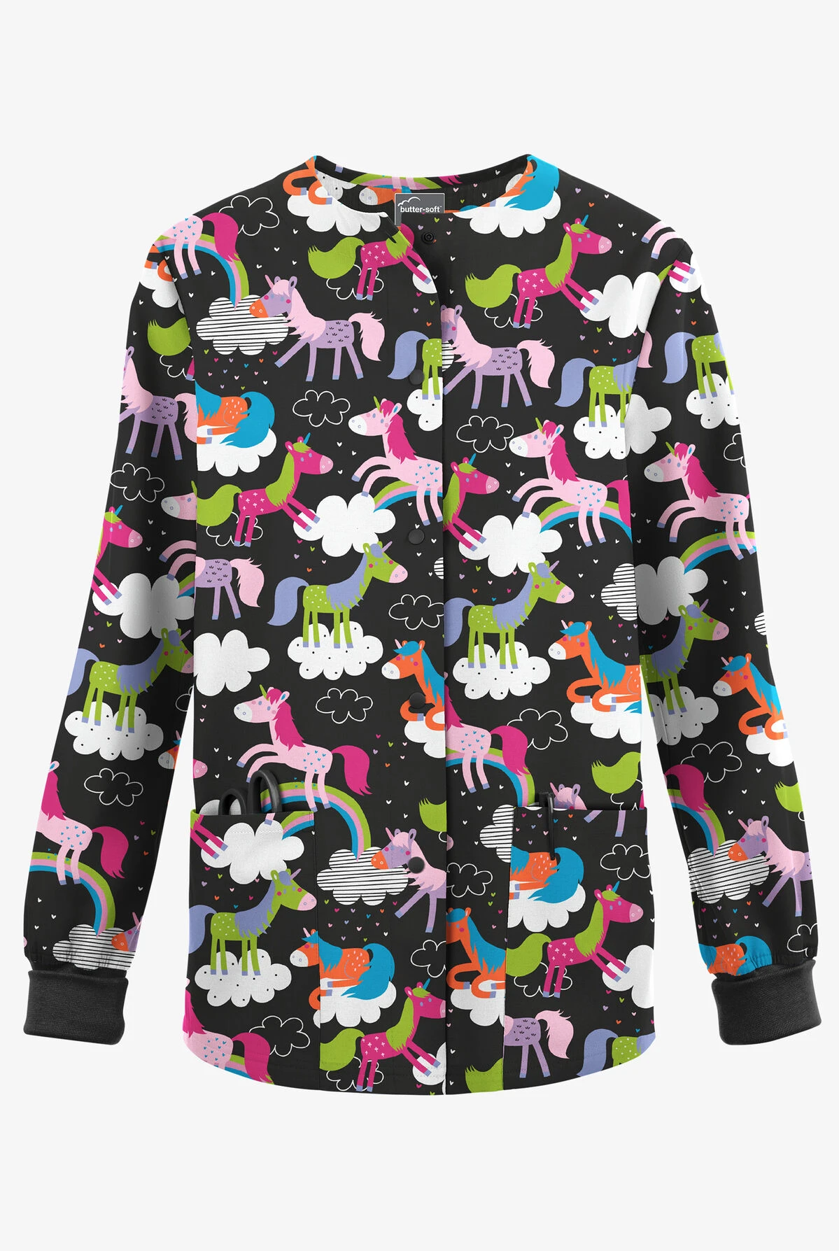 Butter-Soft Originals On The Clouds Women's 3-Pocket Warm-Up Printed Scrub Jacket 1 Butter-Soft Originals On The Clouds Women's 3-Pocket Warm-Up Printed Scrub Jacket