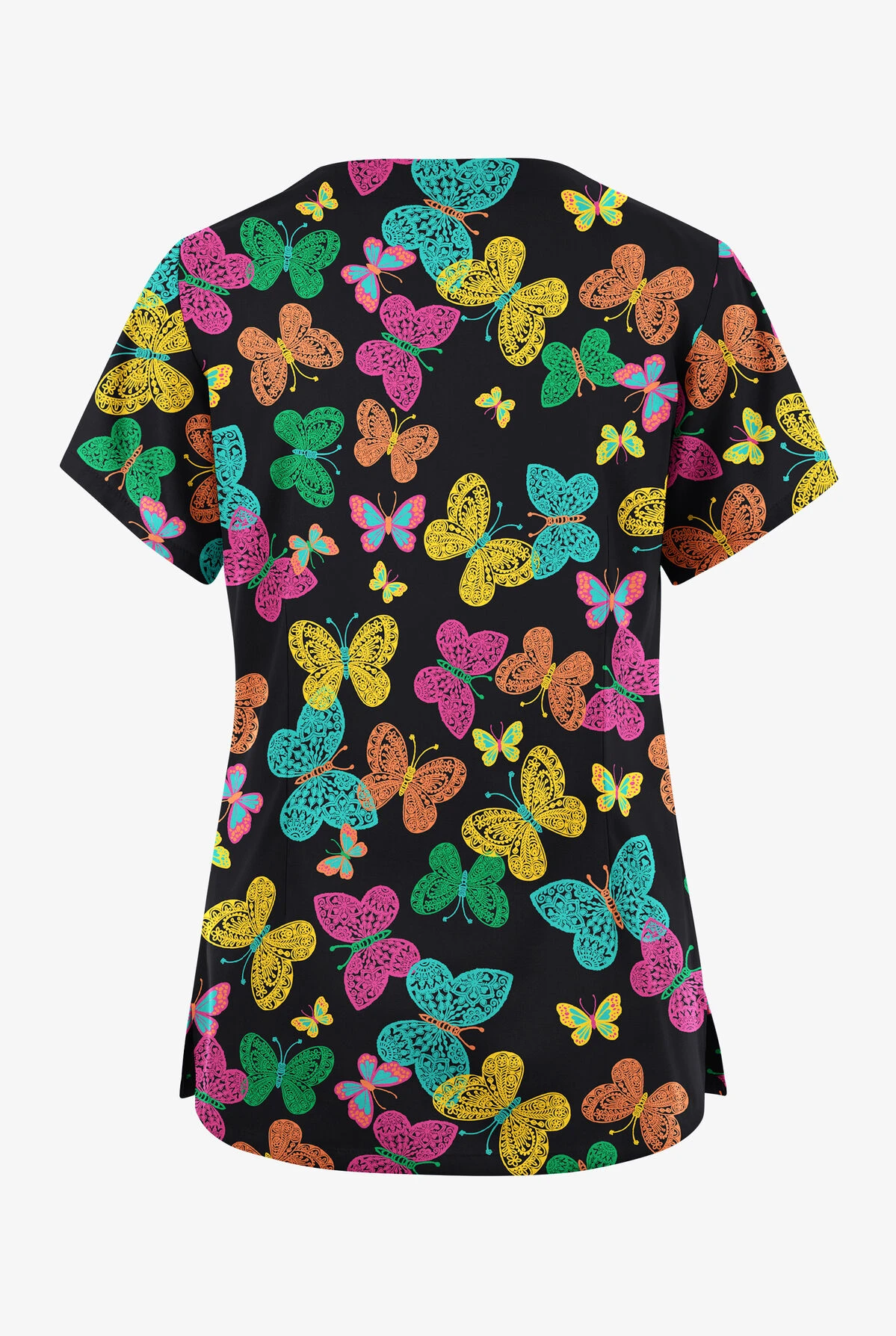 Butter-Soft Originals Blissful Butterfly Women's 6-Pocket Scallop Neck Printed Scrub Top 2 Butter-Soft Originals Blissful Butterfly Women's 6-Pocket Scallop Neck Printed Scrub Top - Image 2