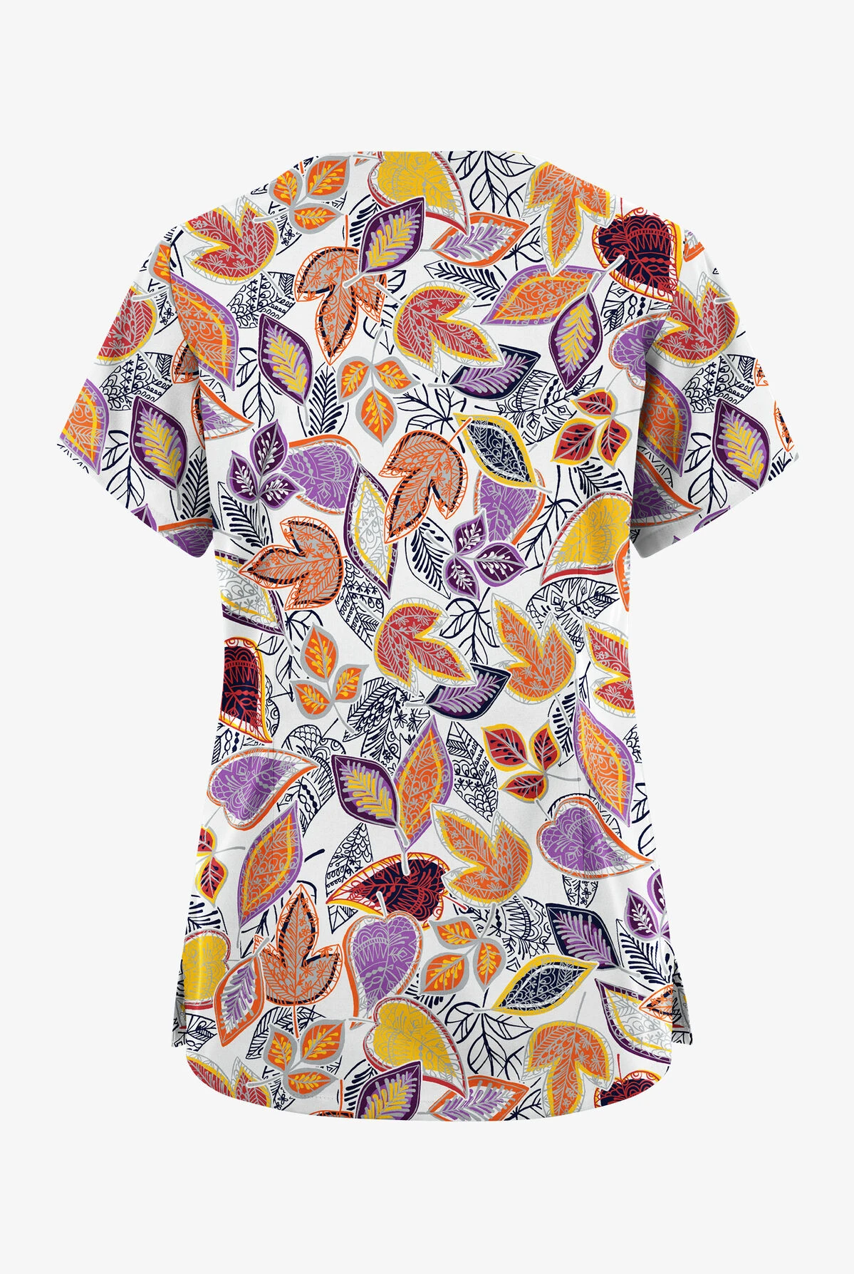 Butter-Soft Originals Filigree Leaves White Printed Women's 6-Pocket Scallop Neck Scrub Top 2 Butter-Soft Originals Filigree Leaves White Printed Women's 6-Pocket Scallop Neck Scrub Top - Image 2