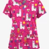 Butter-Soft Originals Llama Love Fuchsia Women's 6-Pocket Scallop Neck Printed Scrub Top