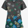 Butter-Soft Originals Butterfly Valley Pewter Women's 2-Pocket Scallop Neck Printed Scrub Top