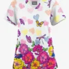 Butter-Soft Originals Butterfly Valley Women's 2-Pocket Scallop Neck Printed Scrub Top