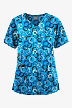 Butter-Soft Originals Groovy Geo Women's 3-Pocket Mock Wrap Raglan Sleeve Printed Scrub Top