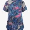 Butter-Soft Originals Layered Paisley Grey Stone Women's 6-Pocket Mandarin Collar Printed Scrub Top 