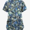 Butter-Soft Originals Tropical Garden Women's 6-Pocket Mandarin Collar Printed Scrub Top 