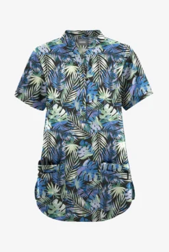 Butter-Soft Originals Tropical Garden Women's 6-Pocket Mandarin Collar Printed Scrub Top 