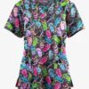 Butter-Soft Originals Flip Flop Fun Pewter Women's 3-Pocket Criss Cross Printed Scrub Top
