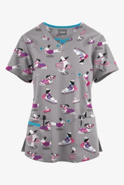 Butter-Soft Originals Playful Dachshunds Silver Women's 3-Pocket Criss Cross Printed Scrub Top