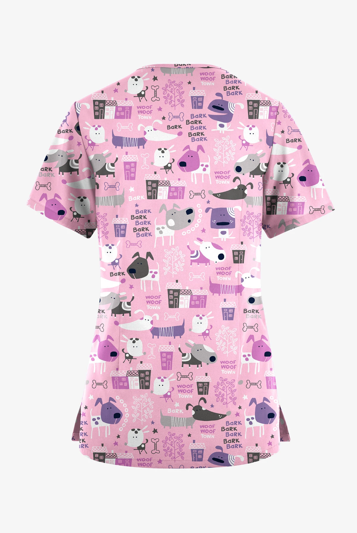 Butter-Soft Originals Bark Park Blush Women's 7-Pocket Curved V-Neck Printed Scrub Top 2 Butter-Soft Originals Bark Park Blush Women's 7-Pocket Curved V-Neck Printed Scrub Top - Image 2