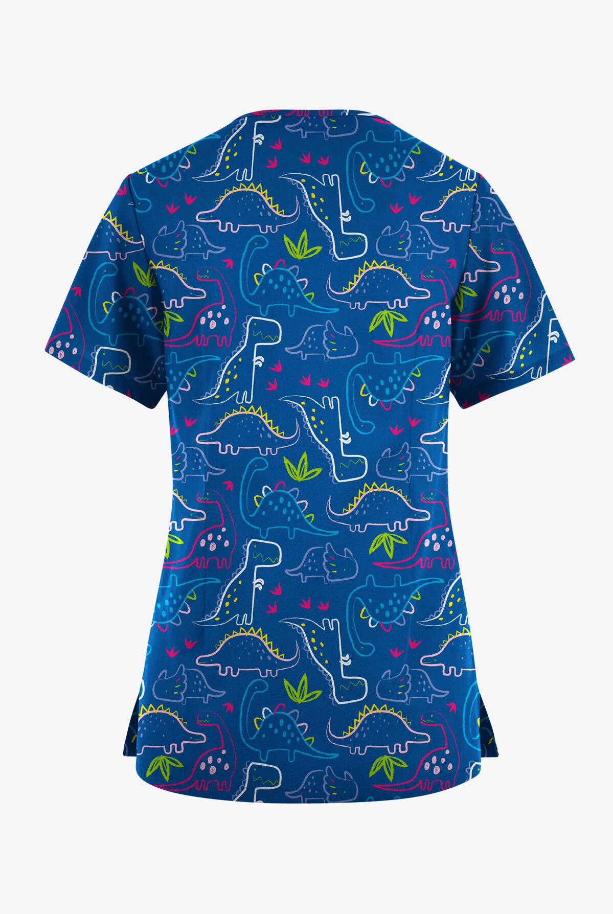 Butter-Soft Originals Dino Park Royal Women's 7-Pocket Curved V-Neck Printed Scrub Top 2 Butter-Soft Originals Dino Park Royal Women's 7-Pocket Curved V-Neck Printed Scrub Top - Image 2