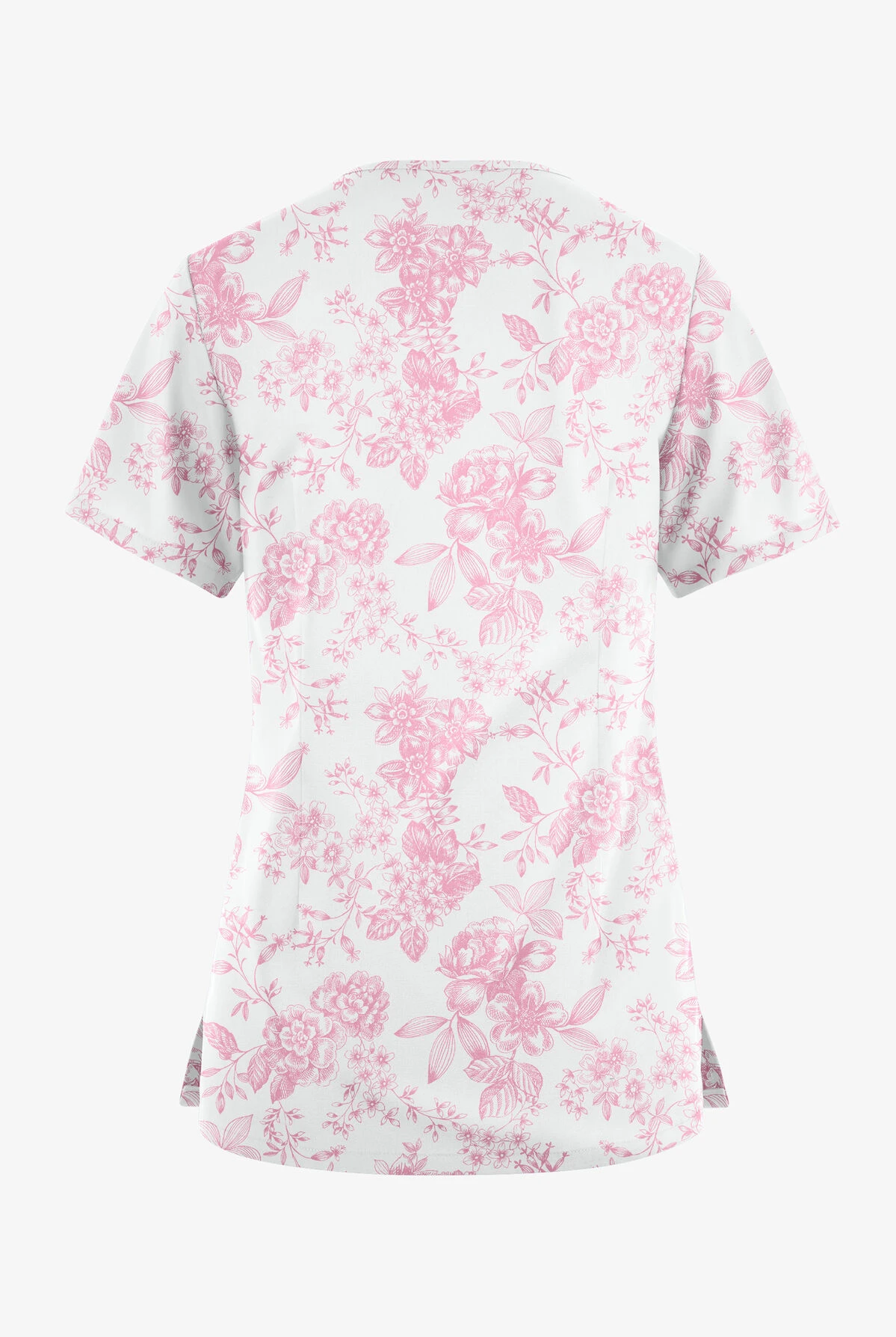Butter-Soft Originals Etched Roses Blush Women's 7-Pocket Curved V-Neck Printed Scrub Top 2 Butter-Soft Originals Etched Roses Blush Women's 7-Pocket Curved V-Neck Printed Scrub Top - Image 2