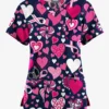 Butter-Soft Originals Ribbons Of Love Navy Women's 7-Pocket Rounded V-Neck Printed Scrub Top