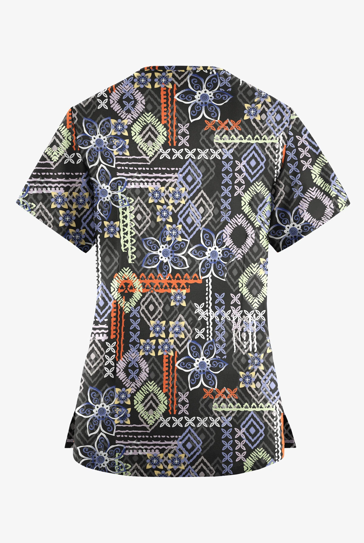 Butter-Soft Originals Floral Batik Women's 4-Pocket Rounded V-Neck Printed Scrub Top 2 Butter-Soft Originals Floral Batik Women's 4-Pocket Rounded V-Neck Printed Scrub Top - Image 2