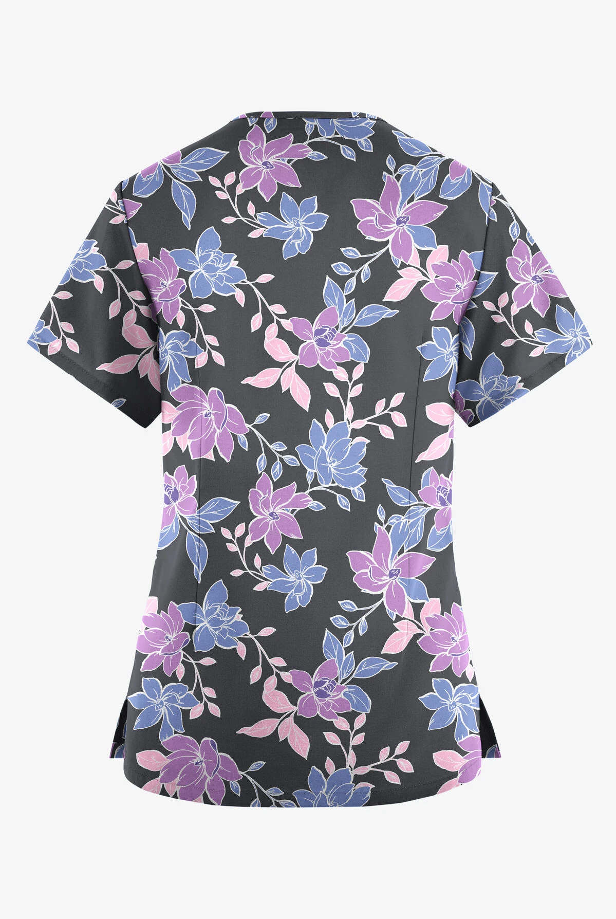 Butter-Soft Originals Spring Gardenia Pewter Women's 4-Pocket Rounded V-Neck Printed Scrub Top 2 Butter-Soft Originals Spring Gardenia Pewter Women's 4-Pocket Rounded V-Neck Printed Scrub Top - Image 2