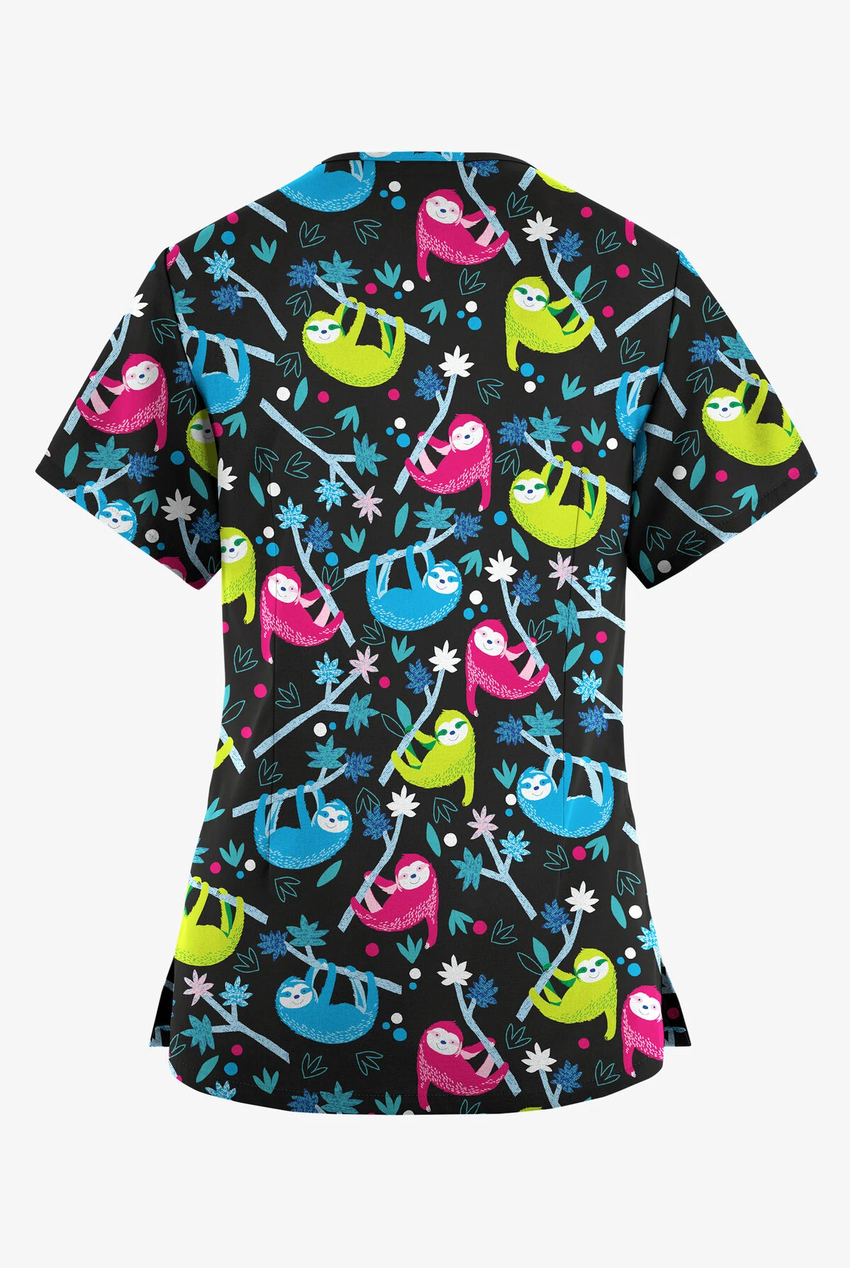 Butter-Soft Originals Slew Of Sloths Black Printed Women's 4-Pocket Rounded V-Neck Scrub Top 2 Butter-Soft Originals Slew Of Sloths Black Printed Women's 4-Pocket Rounded V-Neck Scrub Top - Image 2