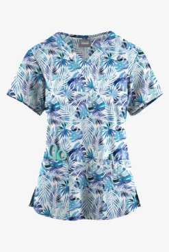 Butter-Soft Originals Tropical Garden Women's 4-Pocket Rounded V-Neck Printed Scrub Top 