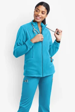 UA Butter-Soft STRETCH Women's 2-Pocket Zip Front Fleece Scrub Jacket -Uniform Store BSS937 TURQU 4 S