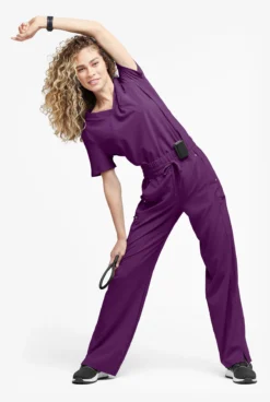 Easy STRETCH By Butter-Soft Ellie Women's 5-Pocket High Waisted Wide Leg Scrub Pants - Petite 7 Easy STRETCH By Butter-Soft Ellie Women's 5-Pocket High Waisted Wide Leg Scrub Pants - Petite -Uniform Store BU4232 EGGPL 4