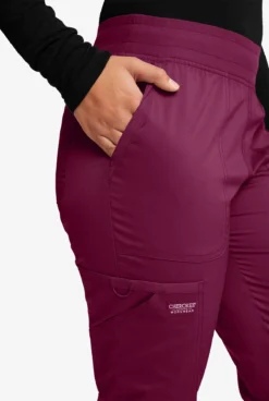 Cherokee Workwear Revolution Women's 5-Pocket STRETCH Cargo Jogger Scrub Pants - Petite -Uniform Store CK115 WINE 3 HV