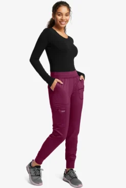 Cherokee Workwear Revolution Women's 5-Pocket STRETCH Cargo Jogger Scrub Pants - Petite -Uniform Store CK115 WINE 4 S