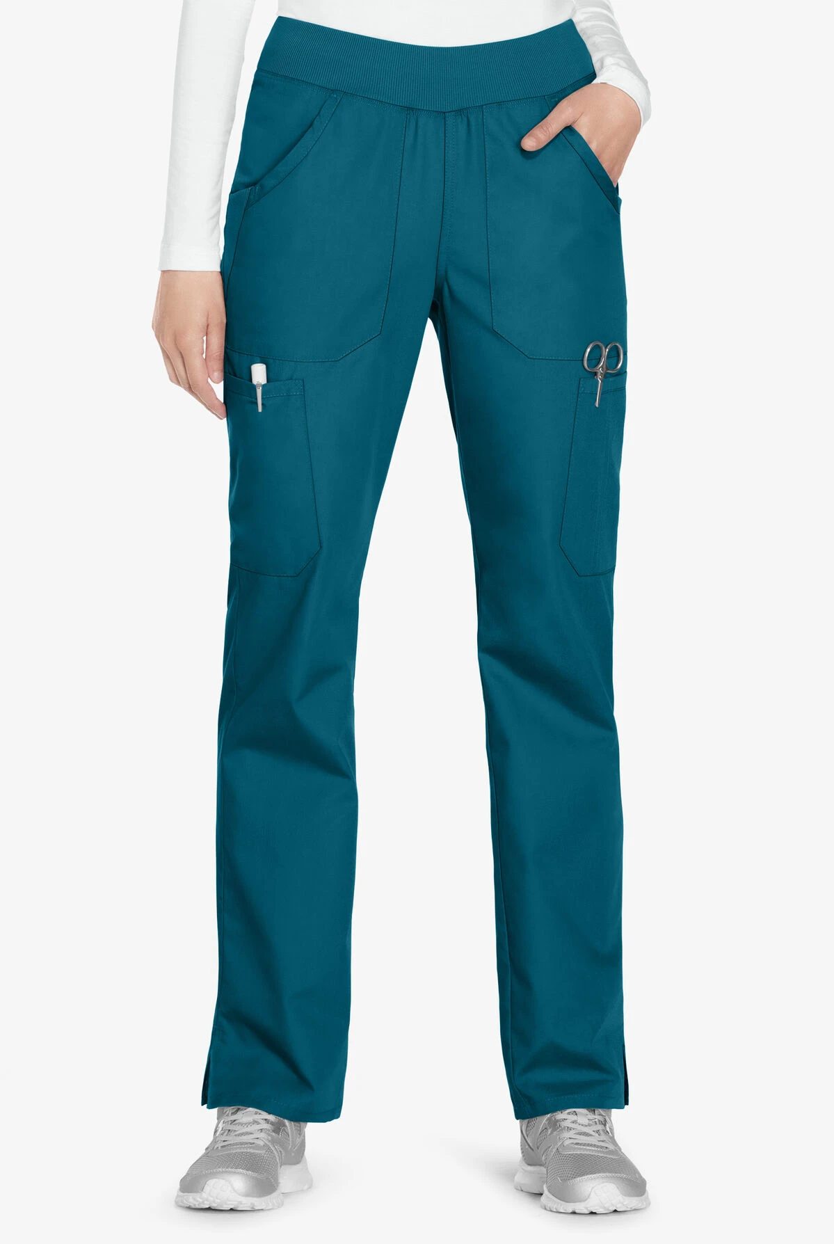 Cherokee Workwear Women's 6-Pocket Rib-Knit Waistband Pull-On Cargo Scrub Pants - Petite 1 Cherokee Workwear Women's 6-Pocket Rib-Knit Waistband Pull-On Cargo Scrub Pants - Petite