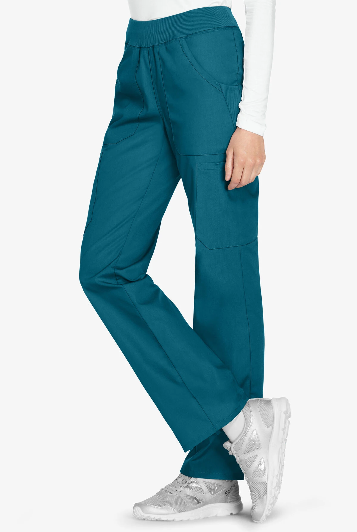 Cherokee Workwear Women's 6-Pocket Rib-Knit Waistband Pull-On Cargo Scrub Pants - Petite 3 Cherokee Workwear Women's 6-Pocket Rib-Knit Waistband Pull-On Cargo Scrub Pants - Petite - Image 3