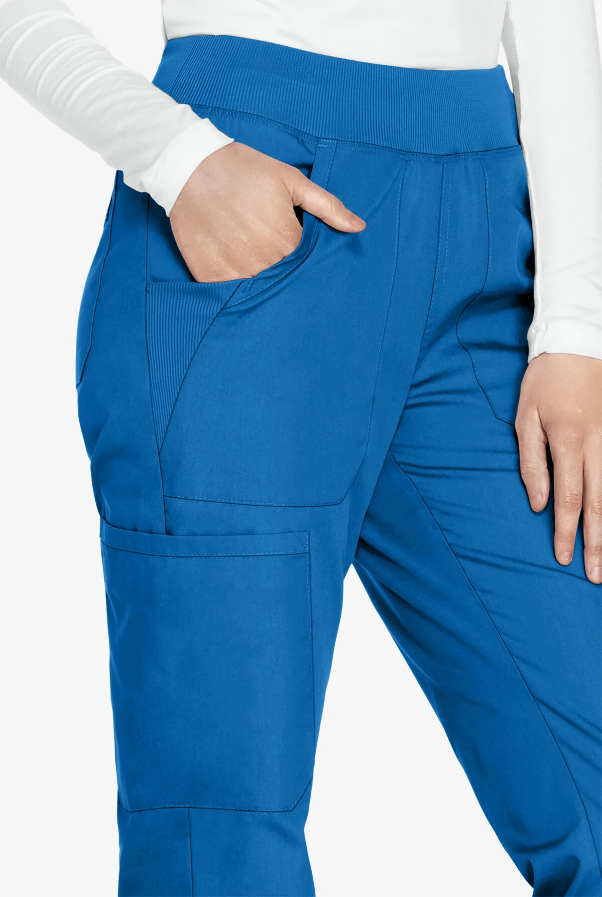 Cherokee Workwear Women's 6-Pocket Rib-Knit Waistband Pull-On Cargo Scrub Pants - Tall 2 Cherokee Workwear Women's 6-Pocket Rib-Knit Waistband Pull-On Cargo Scrub Pants - Tall - Image 2