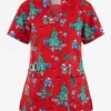Cherokee Genuine Meowy Christmouse Women's 2-Pocket STRETCH V-Neck Print Scrub Top