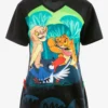 Cherokee Tooniforms Too Funny Simba And Nala Women's 2-Pocket STRETCH V-Neck Print Scrub Top