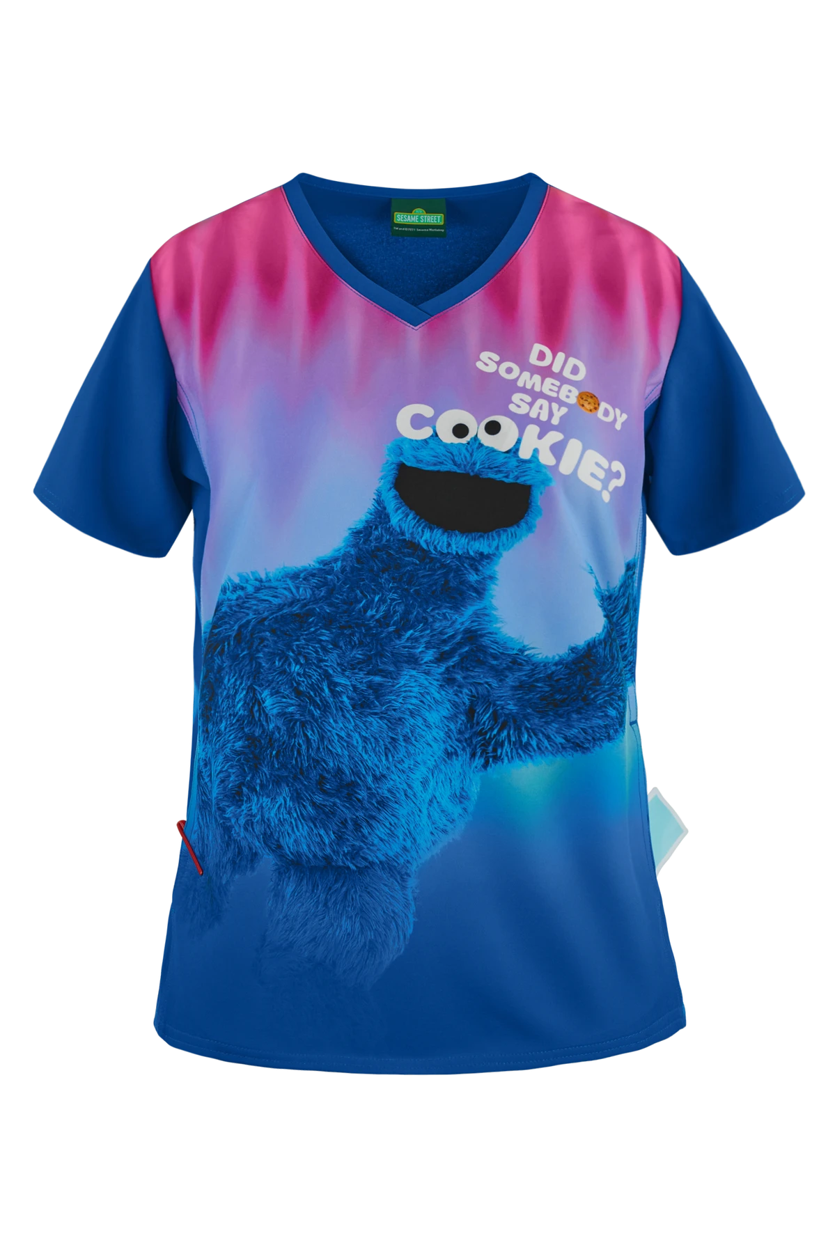 Cherokee Tooniforms Sesame Street Say Cookies Women's 1-Pocket V-Neck Print Scrub Top 1 Cherokee Tooniforms Sesame Street Say Cookies Women's 1-Pocket V-Neck Print Scrub Top