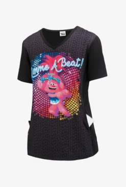 Cherokee Tooniforms Trolls Gimme A Beat Women's 1-Pocket V-Neck Print Scrub Top -Uniform Store CK627TOG 3