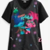 Cherokee Tooniforms DreamWorks Troll Holla Days Women's 1-Pocket V-Neck Print Scrub Top