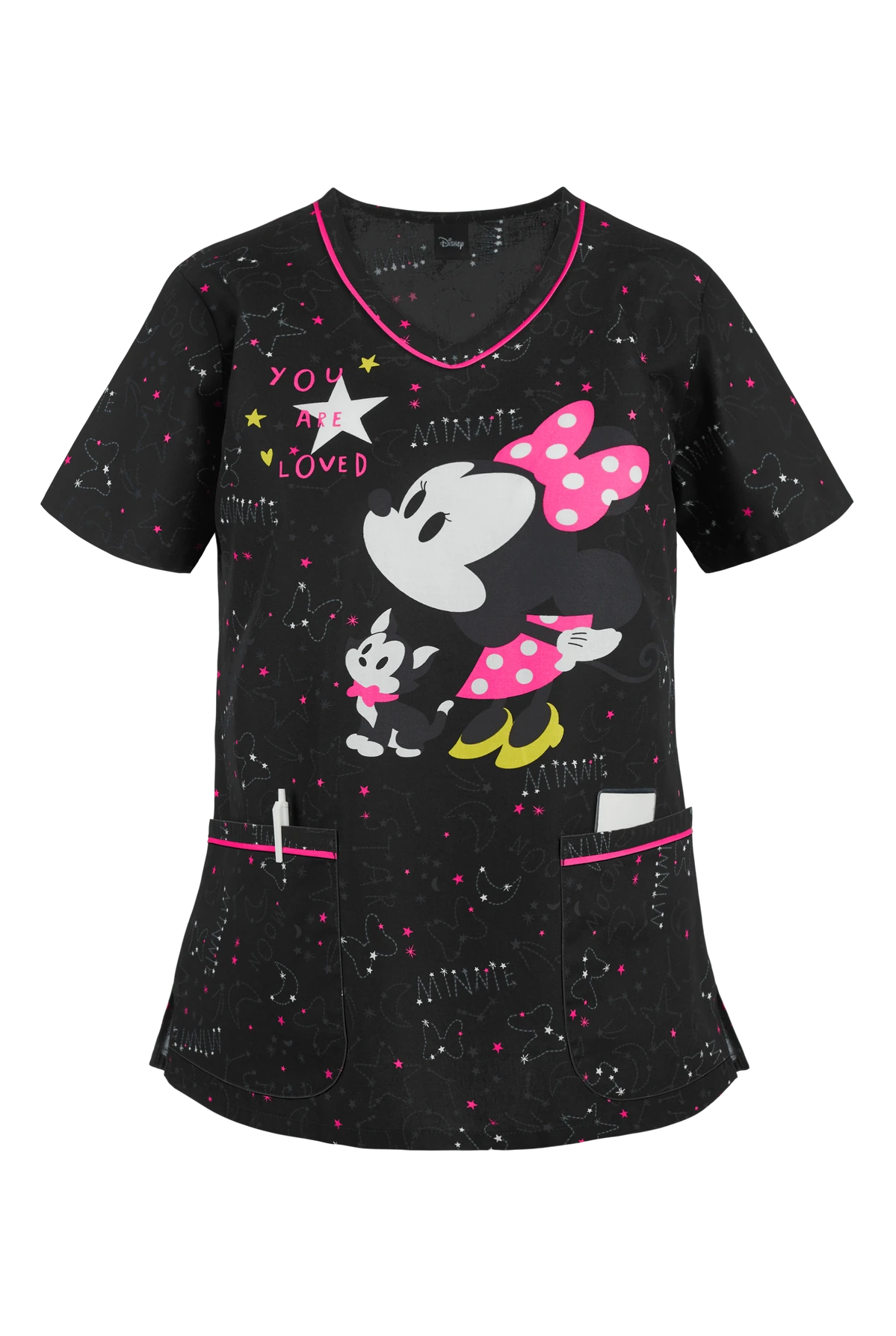 Cherokee Tooniforms Disney You Are Loved Women's 2-Pocket V-Neck Print Scrub Top 1 Cherokee Tooniforms Disney You Are Loved Women's 2-Pocket V-Neck Print Scrub Top
