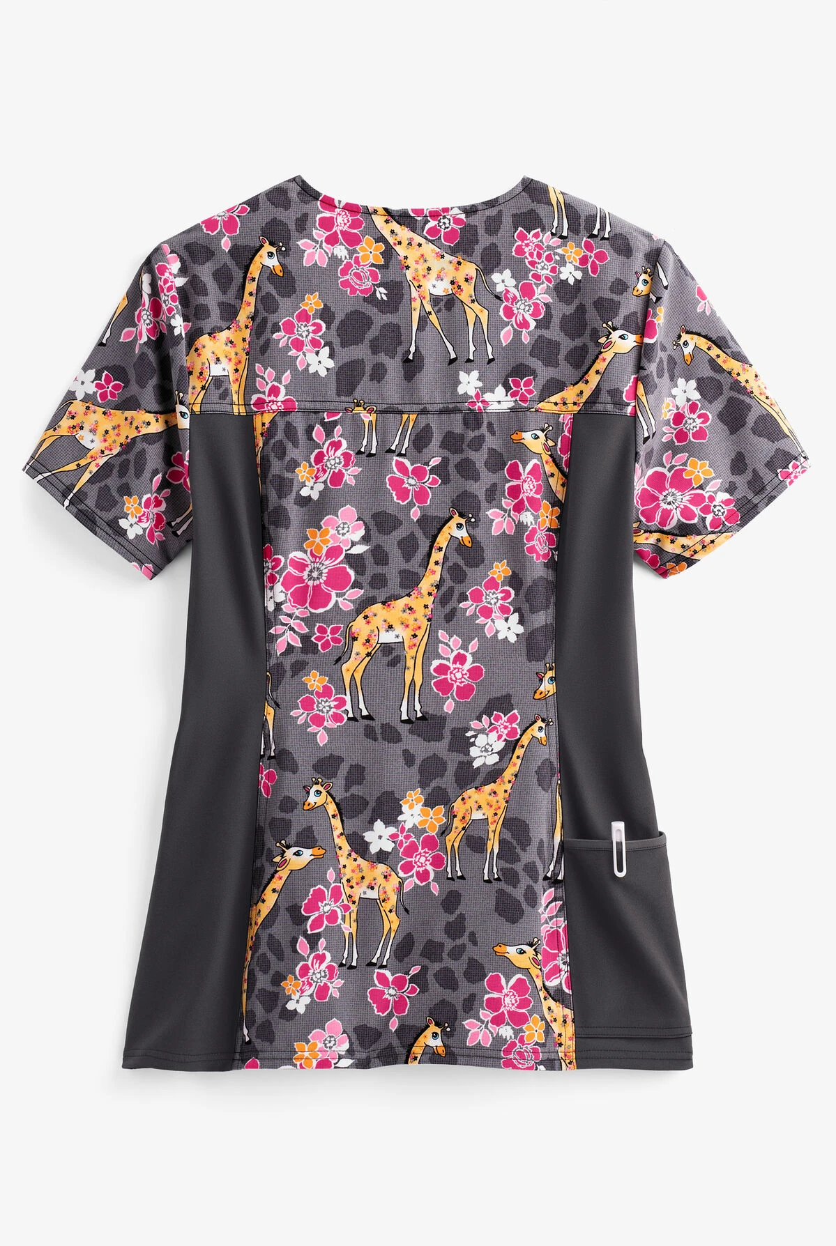 Cherokee Iflex Spotted In The Wild Women's 4-Pocket V-Neck STRETCH Print Scrub Top 2 Cherokee Iflex Spotted In The Wild Women's 4-Pocket V-Neck STRETCH Print Scrub Top - Image 2
