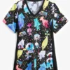 Cherokee Tooniforms DreamWorks Trolls Glitter Trolls 4-Pocket V-Neck Print Scrub Top