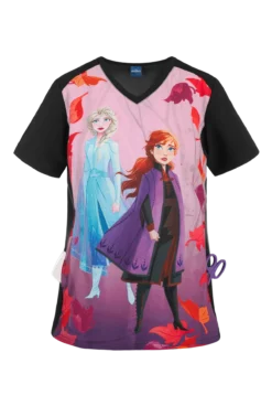 Cherokee Tooniforms Disney Frozen 2 Women's 1-Pocket V-Neck Print Scrub Top