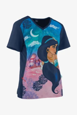 Cherokee Tooniforms Disney Jasmine Nights Women's 1-Pocket V-Neck Print Scrub Top -Uniform Store CK637PRG 3