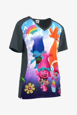 Cherokee Tooniforms Trolls Musical Genius Women's 1-Pocket V-Neck Print Scrub Top -Uniform Store CK637TOM 3
