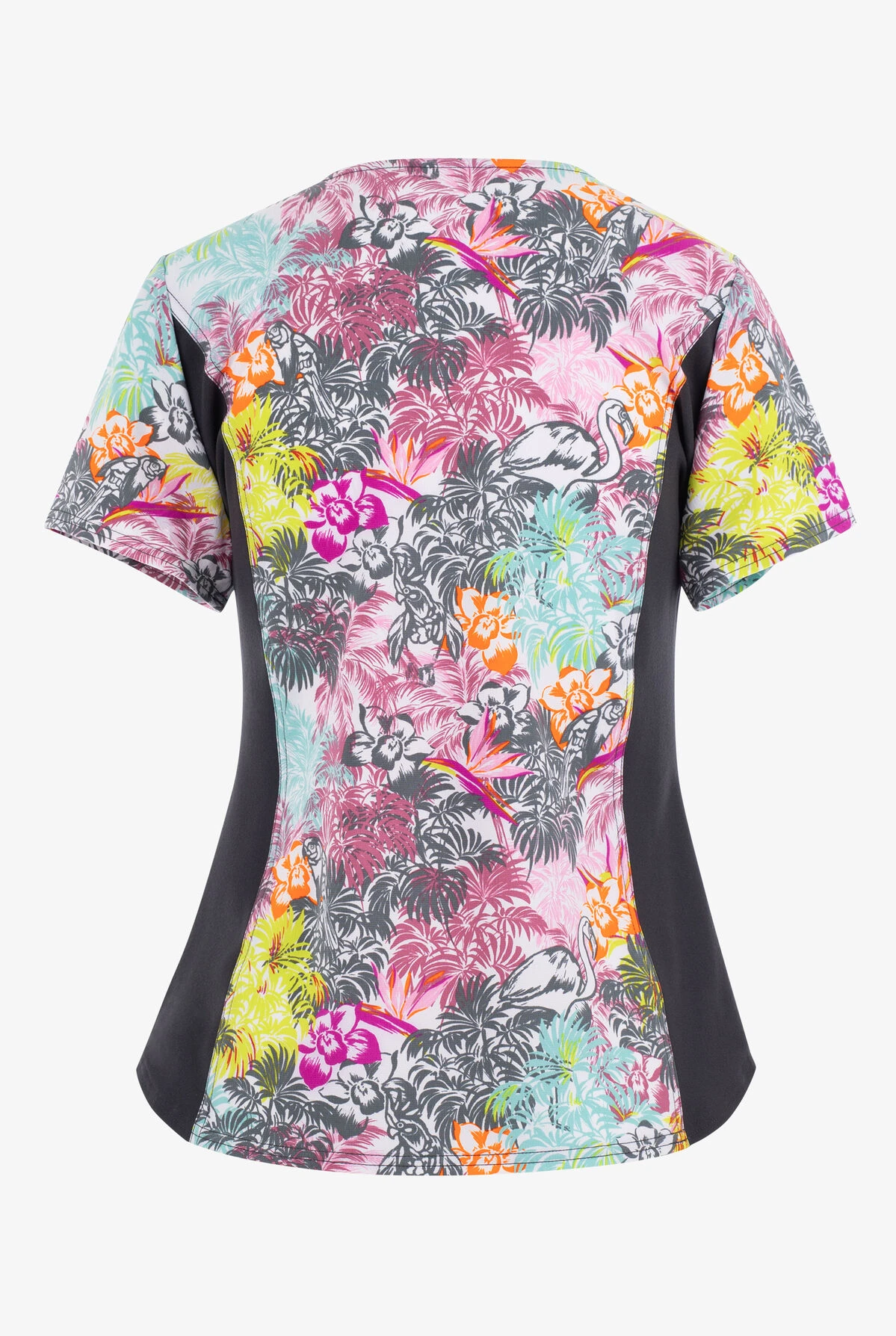 Cherokee Iflex Birds Of Paradise Flamingo Women's 2-Pocket STRETCH V-Neck Print Scrub Top 2 Cherokee Iflex Birds Of Paradise Flamingo Women's 2-Pocket STRETCH V-Neck Print Scrub Top - Image 2