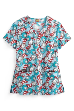 Cherokee Tooniforms Dr. Seuss Some Things Women's 2-Pocket V-Neck Print Scrub Top